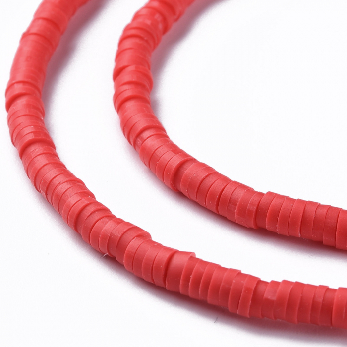 MMargele din lut polimeric, handmade, disc, heishi, 4X1 mm,  Rosu Deschis, 1 sir [3]