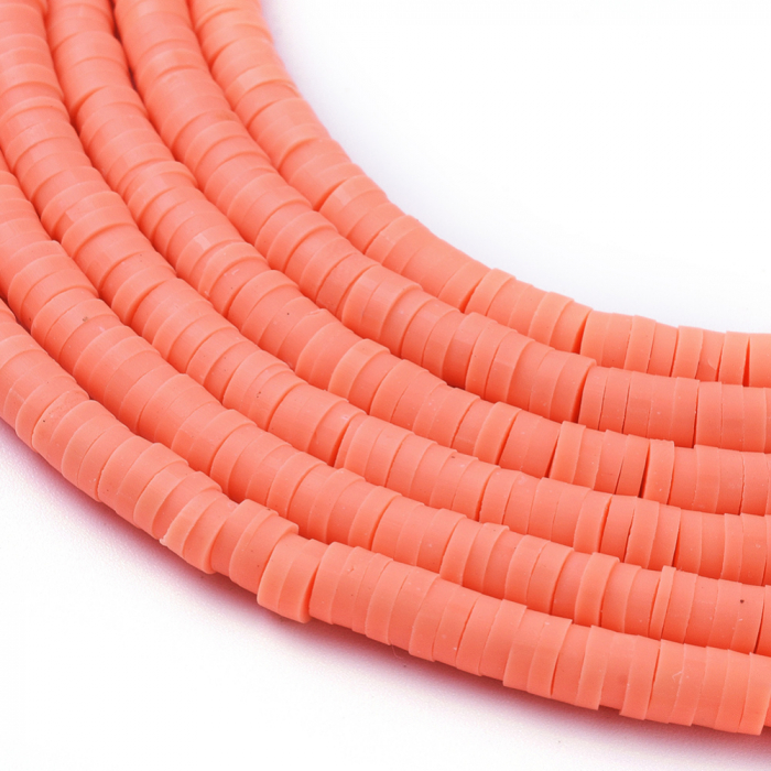 Margele din lut polimeric, handmade, disc, heishi, 4X1 mm, Tomato, 1 sir [3]