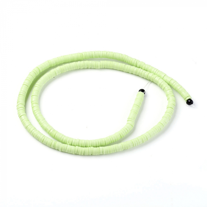 Margele din lut polimeric, handmade, disc, heishi, 4X1 mm,  Verde Deschis, 1 sir [4]