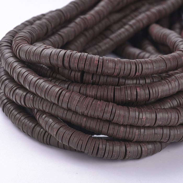 Margele din lut polimeric, handmade, disc, heishi, 6X1 mm, maro, 1 sir [1]