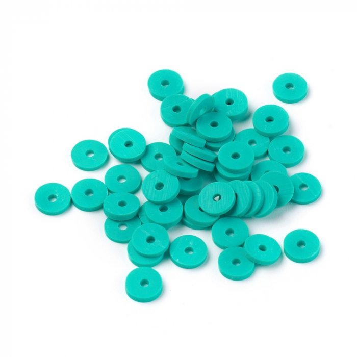 Margele din lut polimeric, handmade, disc, heishi, 6X1 mm, Medum Turquoise, 1 sir [4]