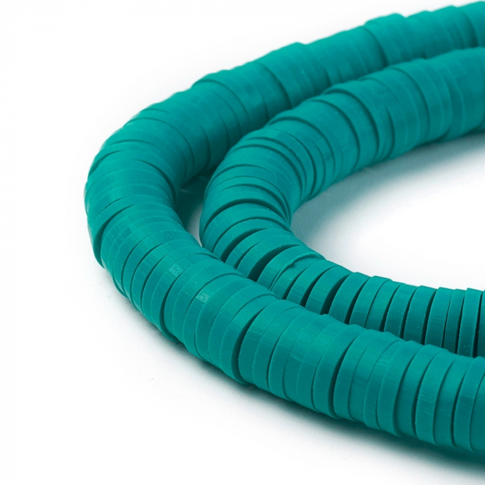 Margele din lut polimeric, handmade, disc, heishi, 6X1 mm, dark cyan, 1 sir [3]