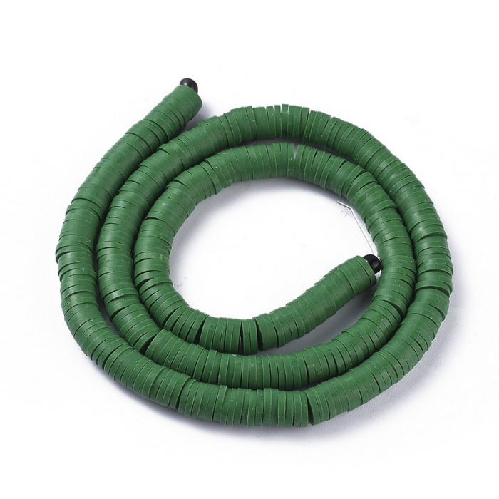 Margele din lut polimeric, handmade, disc, heishi, 6X1 mm, verde 1 sir [2]