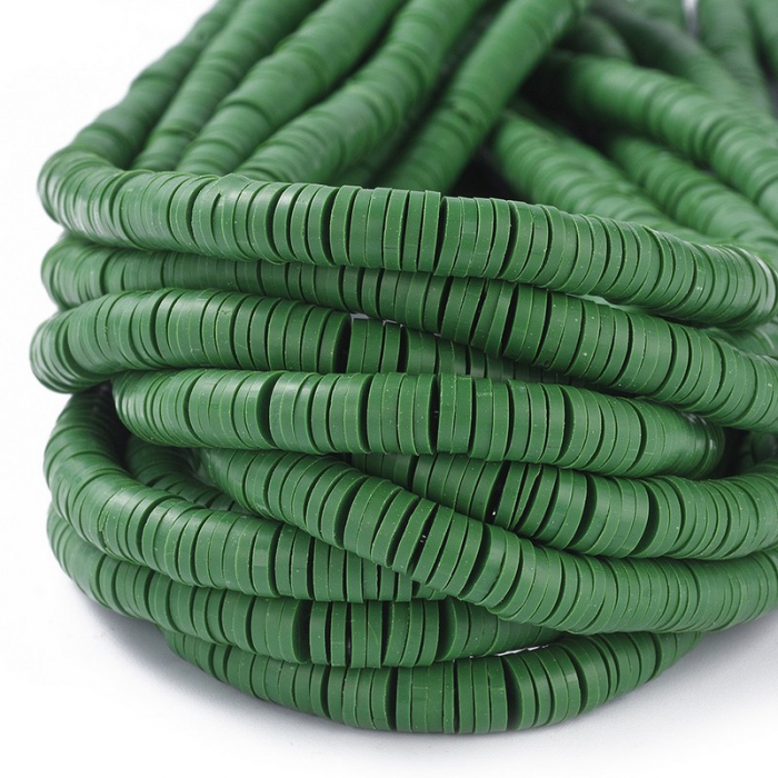Margele din lut polimeric, handmade, disc, heishi, 6X1 mm, verde 1 sir [3]