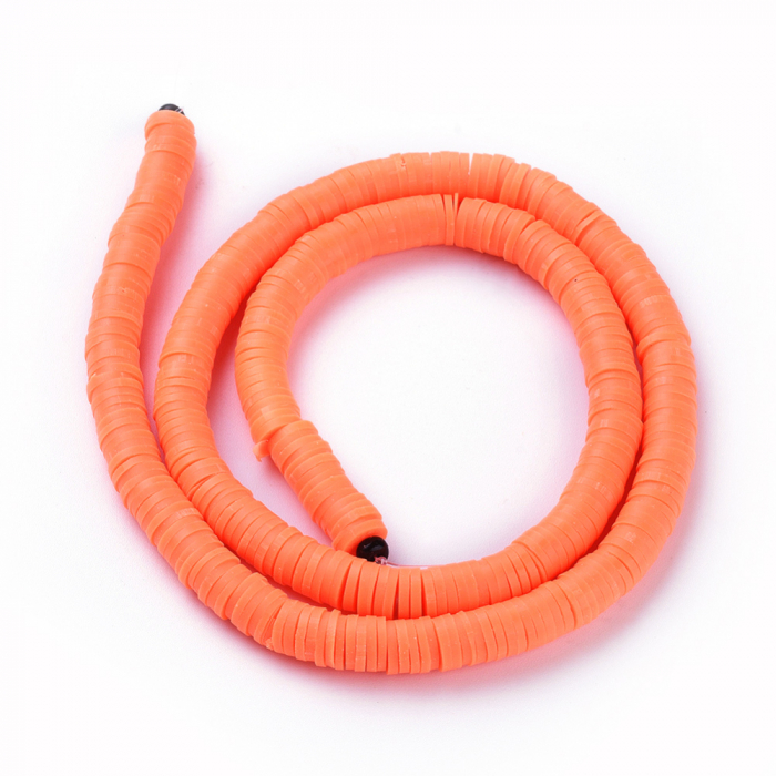 Margele din lut polimeric, handmade, disc, heishi, 6X1 mm, portocaliu 1 sir [3]