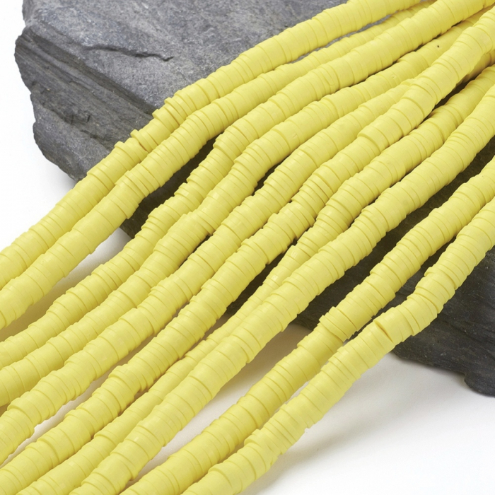 Margele din lut polimeric, handmade, disc, heishi, 6X1 mm, galben, 1 sir [2]