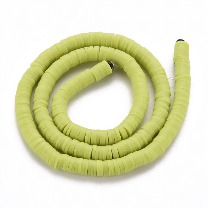 Margele din lut polimeric, handmade, disc, heishi, 6X1 mm, Green Yellow, 1 sir [2]