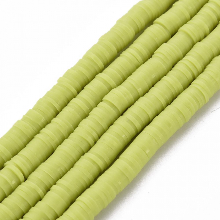 Margele din lut polimeric, handmade, disc, heishi, 6X1 mm, Green Yellow, 1 sir [1]