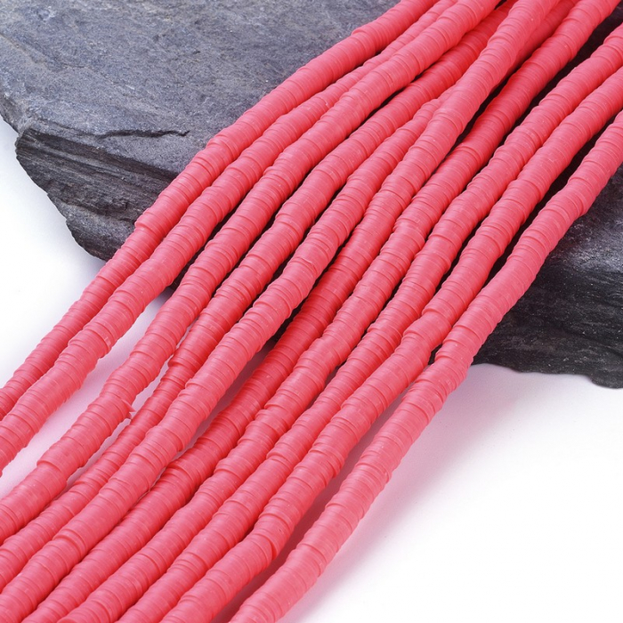 Margele din lut polimeric, handmade, disc, heishi, 6X1 mm, somon, 1 sir [3]