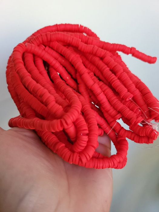Margele din lut polimeric, handmade, disc, heishi, 6X1 mm, rosu portocaliu 1 sir [1]