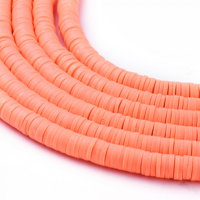 Margele din lut polimeric, handmade, disc, heishi, 6X1 mm, tomato 1 sir [2]