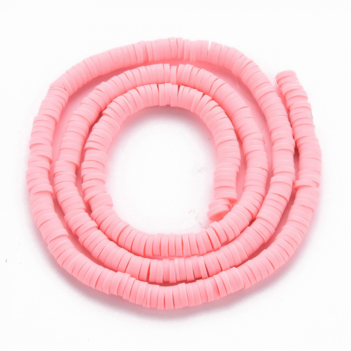 Margele din lut polimeric, handmade, disc, heishi, 4X1 mm, roz Misty Rose, 1 sir [2]