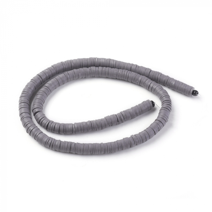 Margele din lut polimeric, handmade, disc, heishi, 6X1 mm, gri inchis, 1 sir [4]