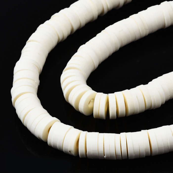 Margele din lut polimeric, handmade, disc, heishi, 6X1 mm, Floral White, 1 sir [3]