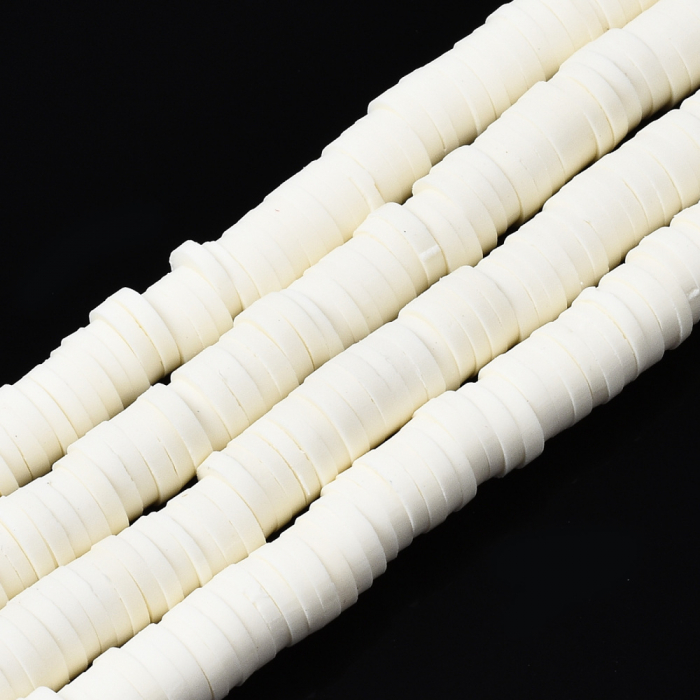 Margele din lut polimeric, handmade, disc, heishi, 6X1 mm, Floral White, 1 sir [1]