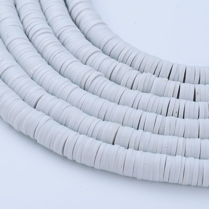 Margele din lut polimeric, handmade, disc, heishi, 6X1 mm, gri deschis, 1 sir [4]