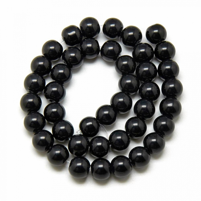Margele din sticla negre, imitatie de jad, rotunde 8 mm,1 bucata [1]