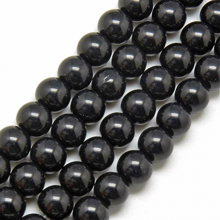 Margele din sticla negre, imitatie de jad, rotunde 8 mm,1 bucata [2]