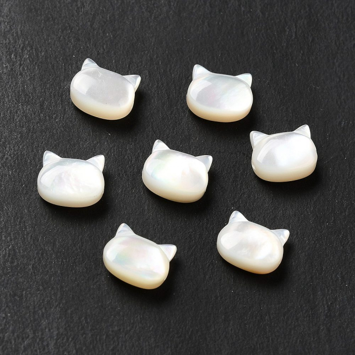 Margele cap de pisica din sidef natural 6X7X3 mm, alb, 1 bucata [2]