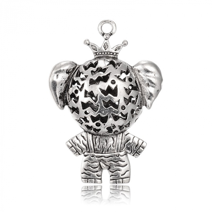 Pandant elefant argintiu antichizat, cu rhinestones 52X36 mm, 1 bucata [2]