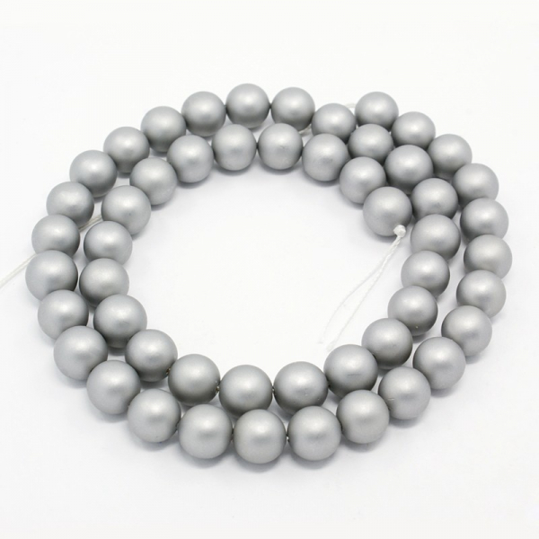 Perle rotunde frosted shell pearl, 4 mm, gri deschis, 1 bucata [2]