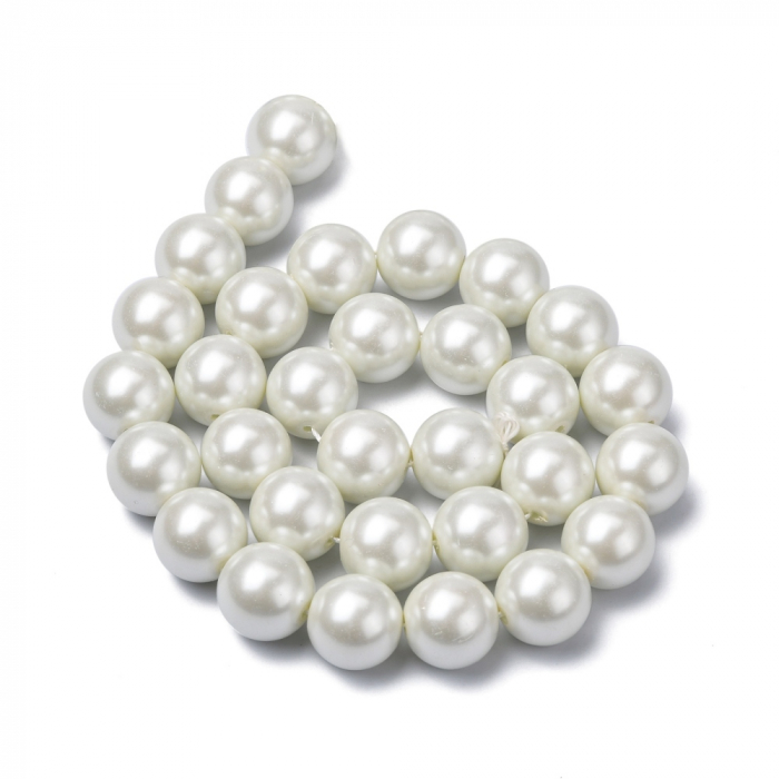 Perle de sticla, albe, rotunde 14 mm- 1 bucata [1]