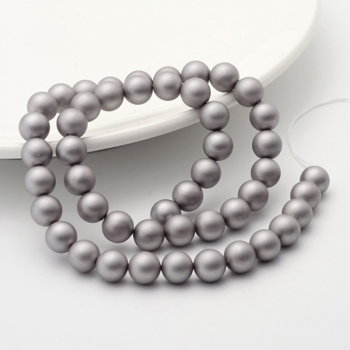 Perle rotunde frosted shell pearl, 8 mm, gri deschis, 1 bucata [2]