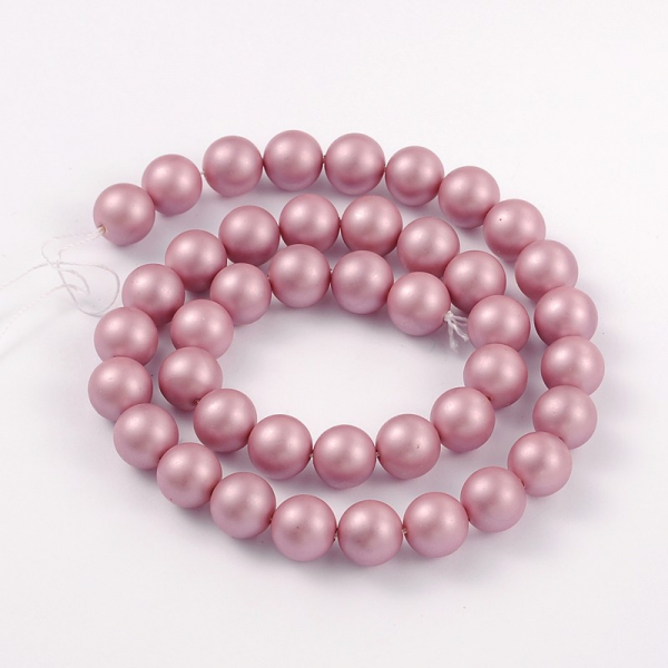 Perle rotunde frosted shell pearl, 6 mm, roz flamingo, 1 bucata [2]