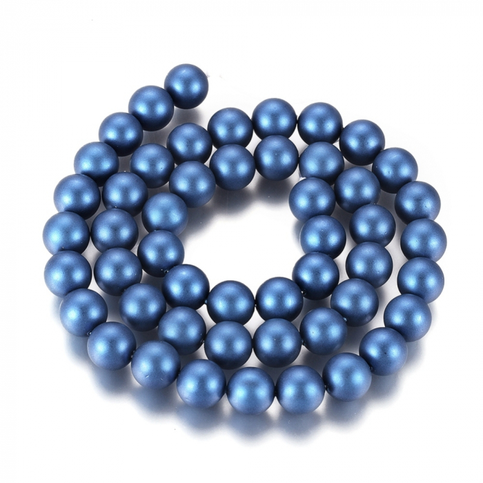 Perle rotunde frosted shell pearl, 8 mm, Marine Blue, 1 bucata [2]