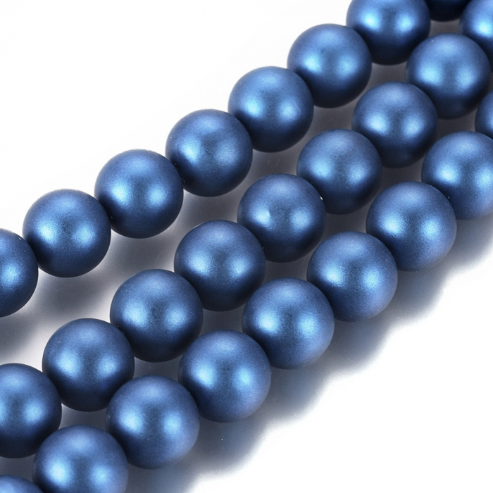 Perle rotunde frosted shell pearl, 8 mm, Marine Blue, 1 bucata [3]