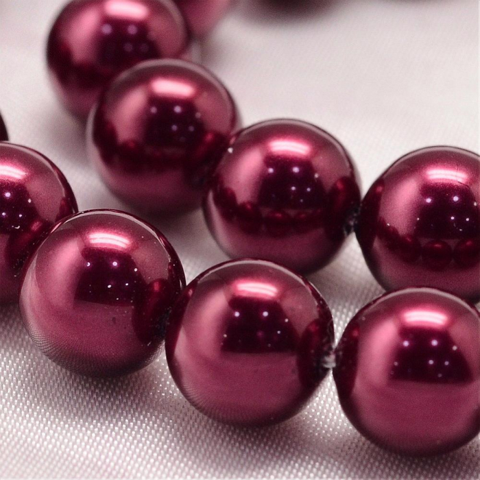 Perle rotunde shell pearl, 8 mm, dark red, rosu inchis, 1 bucata [2]