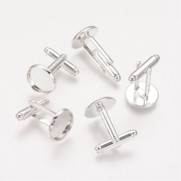 REDUCERE Butoni pentru camasa - alama argintie, cu suport , pentru cabosoane de 12 mm - 1 pereche [2]