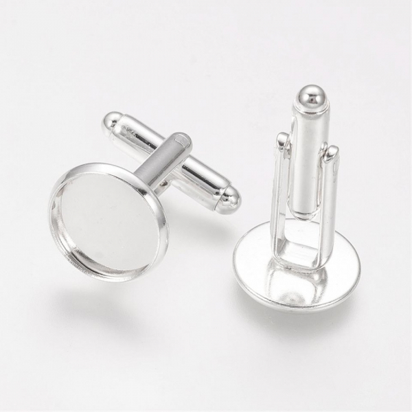 REDUCERE Butoni pentru camasa - alama argintie, cu suport , pentru cabosoane de 12 mm - 1 pereche [3]