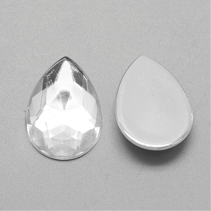 Rhinestones acrilic, lacrima fatetatea, caboson fara gaura, transparenta, 18x13x4 mm, 1 buc [2]