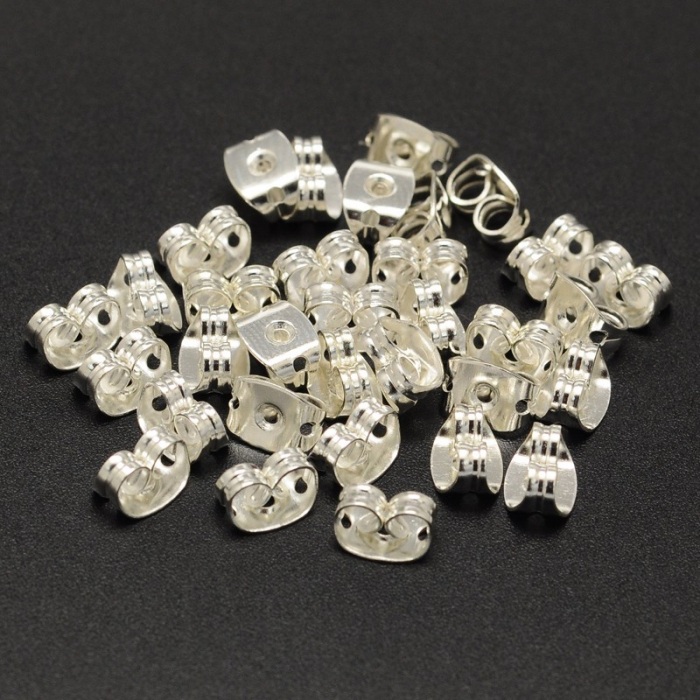Stopper pentru cercei, alama placata cu argint, 6 x 4 mm - 2 bucati [1]