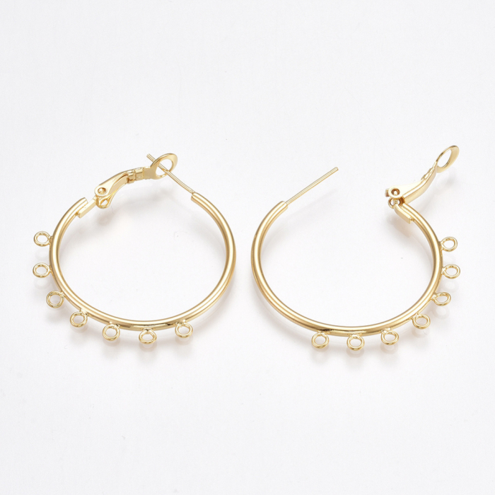 Tortite cercei hoop cu 7 bucle, din alama placata cu aur de 18K, 35X34 mm, 1 pereche [2]