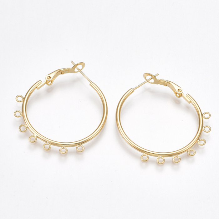 Tortite cercei hoop cu 7 bucle, din alama placata cu aur de 18K, 35X34 mm, 1 pereche [1]
