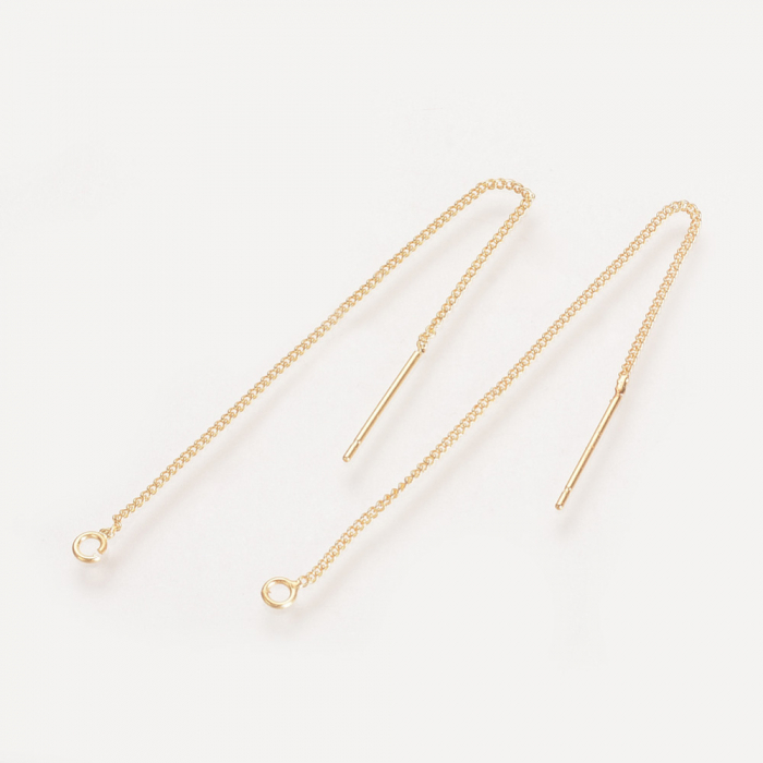 Tortite cercei lungi cu lant, din alama placata cu aur de 18 K, 82 mm lungime [1]