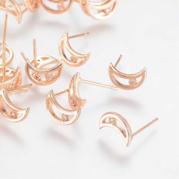 Tortite cercei stud din alama placata cu aur, cu semiluna si cristal, cercei cu tija [2]