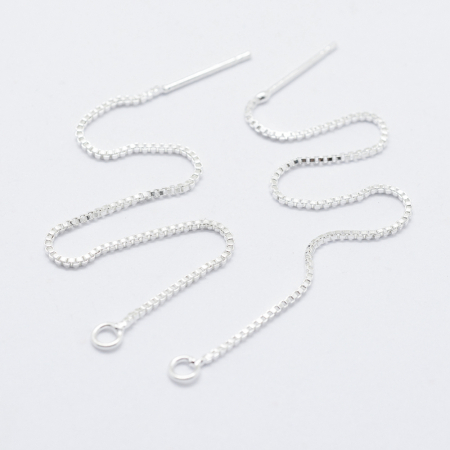 Accesorii metalice - Tortite cercei lungi cu lant, din alama placata cu argint, 70x1x1mm lungime