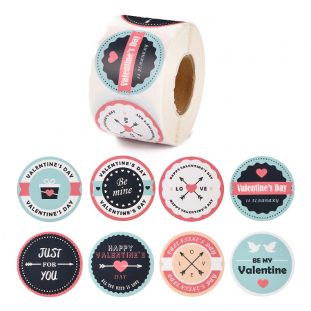 Ambalaje, cutii - Abtipild sticker mixt rotund design Love, Valentine's Day, Iubire, 1 rola cu aproximativ 500 stickere