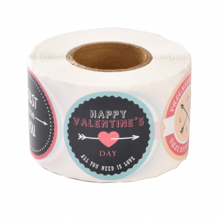 Abtipild sticker mixt rotund design Love, Valentine's Day, Iubire, 1 rola cu aproximativ 500 stickere [1]