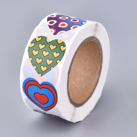 Ambalaje, cutii - Abtipild sticker mixt rotund cu inimioare multicolore, 1 rola cu aproximativ 500 stickere
