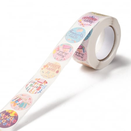 Abtipild sticker mixt rotund cu Happy BIrthday, 1 rola cu aproximativ 500 stickere [2]