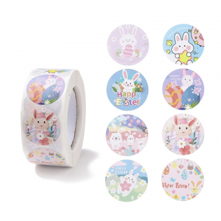 Ambalaje, cutii - Abtipild sticker mixt rotund model Paste, cu iepurasi, 1 rola cu aproximativ 500 stickere