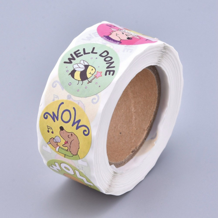 Ambalaje, cutii - Abtipild sticker rotund cu animalute si mesaje, 1 rola cu aproximativ 500 stickere