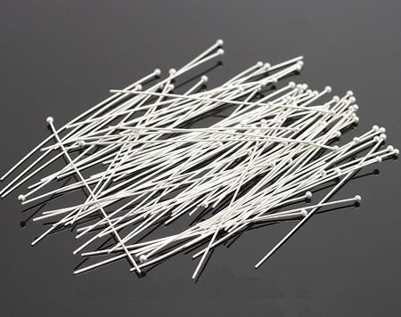 Accesorii Cercei - Ace cu bila argintii 35 mm lungime, 0,5 mm grosime