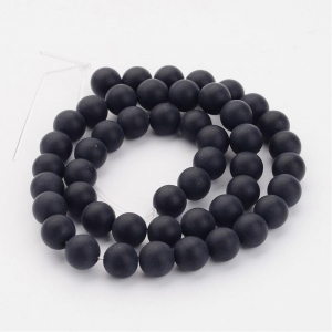 Agata - Agata neagra frosted rotunda, 8 mm - 1 buc