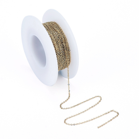 Lanț cablu din inox 304, placat cu aur 18K prin Ion Plating, zale ovale plate 1.6x1.3x0.3 mm – la metru [2]