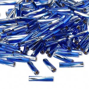 Bugle - Bugle - margele de nisip - Miyuki - rasucite - 12X2 mm, albastru si argintiu - 10 bucati